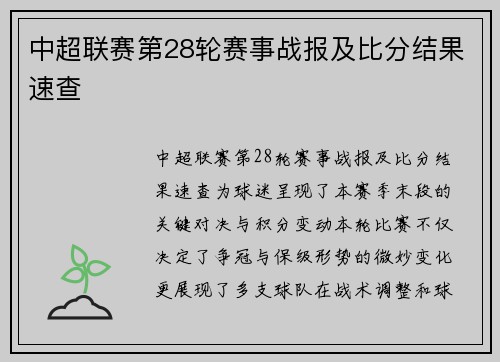 中超联赛第28轮赛事战报及比分结果速查